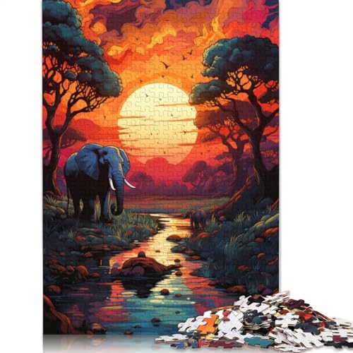 1000-teiliges Puzzle für Erwachsene, Geschenke für Erwachsene, Bunte Psychedelie der Elefanten, Puzzle für Erwachsene und Kinder, Holzpuzzle, Lernspielzeug, Größe 75 x 50 cm von LiJianXXXB