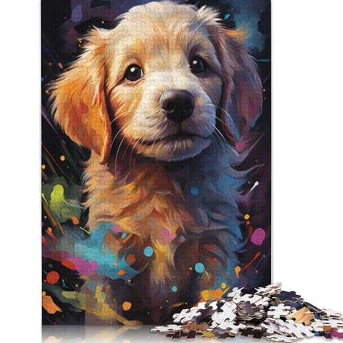 1000-teiliges Puzzle für Erwachsene, Geschenke für Erwachsene, farbenfrohe Psychedelie mit süßen kosmischen Welpen, Puzzle für Erwachsene und Kinder, Kartonpuzzle, Lernspielzeug, Größe 38 x 26 cm von LiJianXXXB