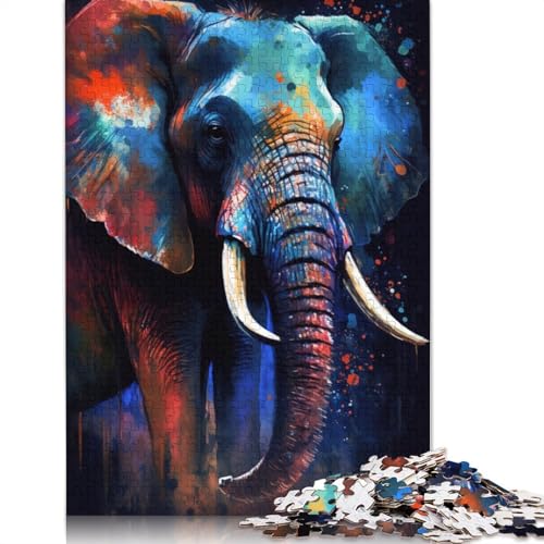 1000-teiliges Puzzle für Erwachsene, Graffiti-Tier-Elefant, Puzzle für Kinder, Kartonpuzzle, Heimdekoration, 38 x 26 cm von LiJianXXXB