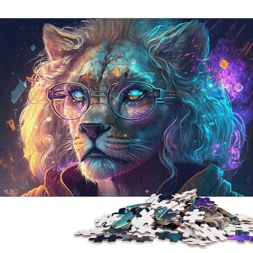 1000-teiliges Puzzle für Erwachsene, Löwin mit Brille, Puzzle für Erwachsene, Puzzle aus Pappe, Lernspielzeug, 38 x 26 cm von LiJianXXXB