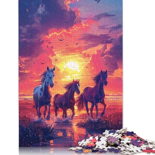 1000-teiliges Puzzle für Erwachsene, Pferde bei Sonnenuntergang, Puzzle für Kinder, Kartonpuzzle, Lernspiele für Erwachsene und Kinder, 38 x 26 cm von LiJianXXXB