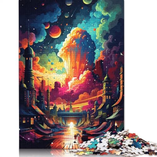 1000-teiliges Puzzle für Erwachsene, Psychedelic Color City, Puzzles für Erwachsene, Kartonpuzzle, anspruchsvolles Spiel, Größe 38 x 26 cm von LiJianXXXB