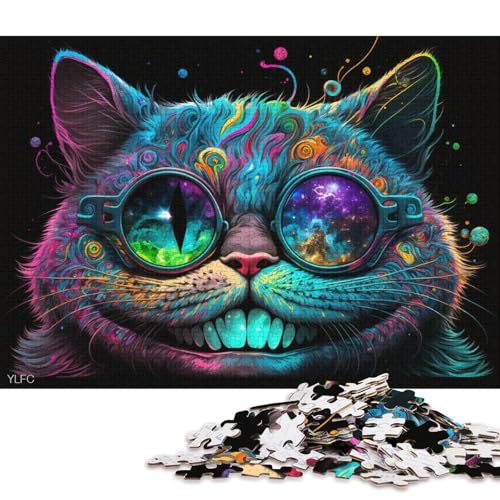 1000-teiliges Puzzle für Erwachsene, Psychedelische Katze mit Brille, Puzzle für Erwachsene, Puzzle aus Pappe, Lernspielzeug, 38 x 26 cm von LiJianXXXB