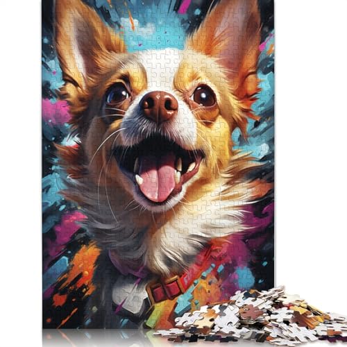 1000-teiliges Puzzle für Erwachsene, Psychedelischer Chihuahua-Hund, Puzzle für Erwachsene, Kartonpuzzle, Lernspiel für Erwachsene und Kinder, Größe 38 x 26 cm von LiJianXXXB