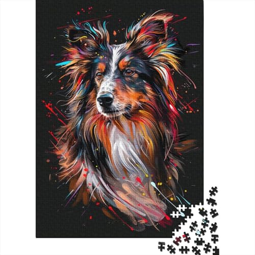 1000-teiliges Puzzle für Erwachsene, Puzzle-Geschenke, Collie-Hundekunst, Puzzle für Erwachsene und Kinder, Holzpuzzle, Lernspielzeug (Größe 75 x 50 cm) von LiJianXXXB