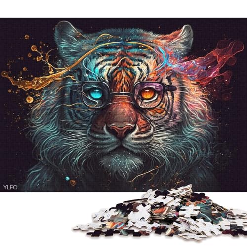 1000-teiliges Puzzle für Erwachsene, Tiger mit Brille, Puzzle für Erwachsene, Karton-Puzzle, Spielzeug, Wanddekoration, 38 x 26 cm von LiJianXXXB