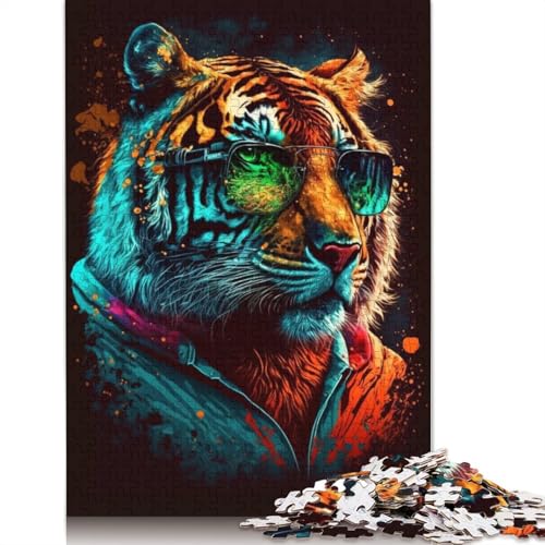 1000-teiliges Puzzle für Erwachsene, Tiger mit Brille, Puzzle für Erwachsene, Kartonpuzzle, anspruchsvolles Spiel, 38 x 26 cm von LiJianXXXB