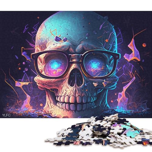 1000-teiliges Puzzle für Erwachsene, Totenkopf mit Brille, Puzzle für Erwachsene, Holzpuzzle, Puzzle für Erwachsene, Lernspiel, Herausforderungsspielzeug, 75 x 50 cm von LiJianXXXB