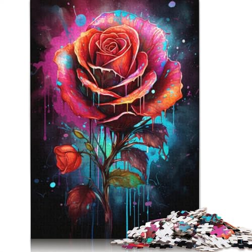 1000-teiliges Puzzle für Erwachsene, blutige Malerei, Rose, Puzzle für Erwachsene, Holzpuzzle, Lernspiel für Erwachsene und Kinder, Größe 75 x 50 cm von LiJianXXXB