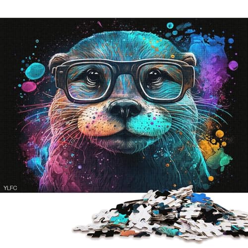 1000-teiliges Puzzle für Erwachsene, bunter Otter mit Brille, Puzzle für Holzpuzzle, Spielzeug, Denkspiel (Größe 75 * 50 cm) von LiJianXXXB