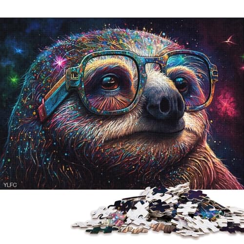 1000-teiliges Puzzle für Erwachsene, buntes Faultier mit Brille, Puzzles für Holzpuzzles, Spielzeug, Denkspiel (Größe 75 * 50 cm) von LiJianXXXB