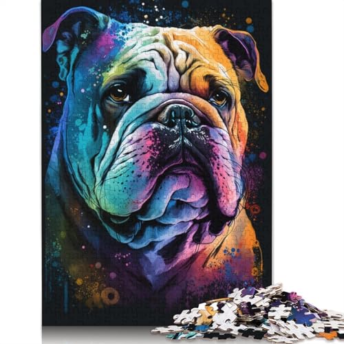 1000-teiliges Puzzle für Erwachsene, buntes Graffiti-Bulldoggen-Puzzle für Erwachsene, Holzpuzzle, lustiges Geschenk, 75 x 50 cm von LiJianXXXB