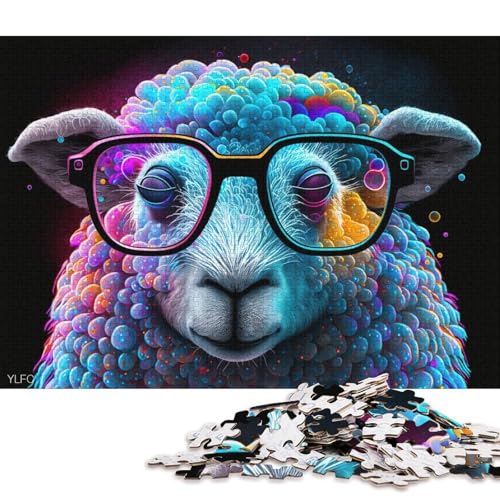 1000-teiliges Puzzle für Erwachsene, buntes Schaf mit Brille, Puzzle für Kinder, Kartonpuzzle, Lernspiel für Erwachsene und Kinder (Größe 38 * 26 cm) von LiJianXXXB