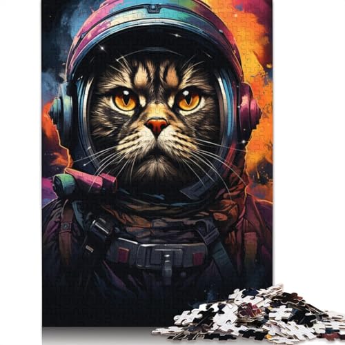 1000-teiliges Puzzle für Erwachsene, farbenfrohe Astronautenkatze im Weltraum, Puzzle für Erwachsene, Kartonpuzzle, Lernspiel für Erwachsene und Kinder, Größe 38 x 26 cm von LiJianXXXB