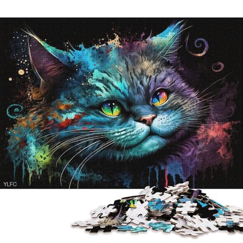 1000-teiliges Puzzle für Erwachsene, farbenfrohe Fantasie-Katzen-Puzzles für Holzpuzzles, Spielzeug, Denkspiel (Größe 75 * 50 cm) von LiJianXXXB