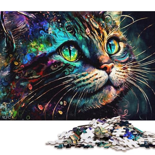 1000-teiliges Puzzle für Erwachsene, farbenfrohe Fantasie-Katzen-Puzzles für Holzpuzzles, Spielzeug, Denkspiel (Größe 75 * 50 cm) von LiJianXXXB