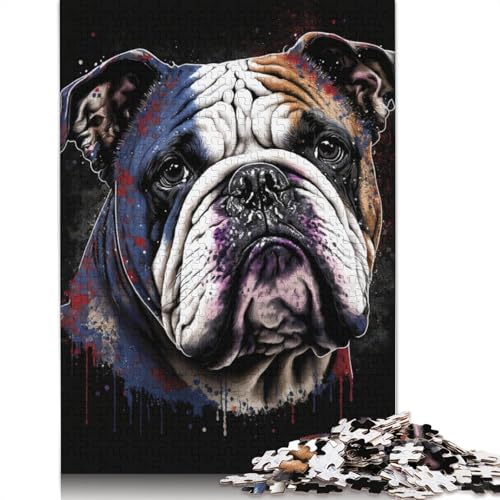 1000-teiliges Puzzle für Erwachsene, farbenfrohe Kunst, Bulldoggen, Wunder-Puzzles für Karton, Lernspiel, Herausforderungsspielzeug, 38 x 26 cm von LiJianXXXB