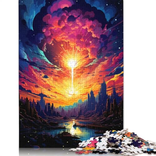 1000-teiliges Puzzle für Erwachsene, farbenfrohe Stadt bei Sonnenuntergang, Holzpuzzle, Lernspiel, Herausforderungsspielzeug, Größe 75 x 50 cm von LiJianXXXB