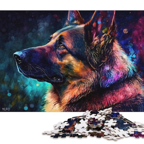 1000-teiliges Puzzle für Erwachsene, farbenfroher Deutscher Schäferhund, Puzzle für Holzpuzzle, Spielzeug, Denkspiel (Größe 75 * 50 cm) von LiJianXXXB