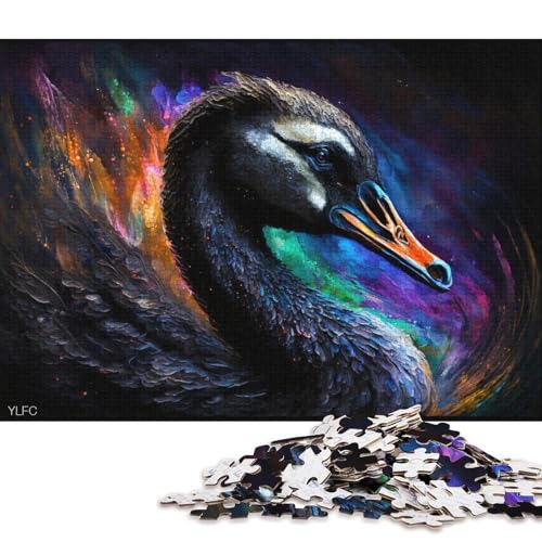 1000-teiliges Puzzle für Erwachsene, farbenfroher schwarzer Schwan, Puzzle für Kartonpuzzle, Spielzeug, Denkspiel (Größe 38 * 26 cm) von LiJianXXXB