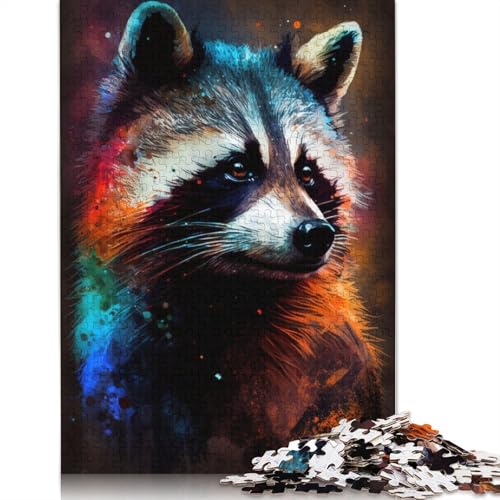 1000-teiliges Puzzle für Erwachsene, farbenfrohes Graffiti-Waschbär-Puzzle für Erwachsene, Kartonpuzzle, anspruchsvolles Spiel, 38 x 26 cm von LiJianXXXB