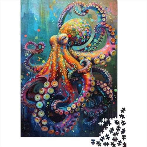 1000-teiliges Puzzle für Erwachsene, farbenfrohes Oktopus-Puzzle für Erwachsene und Kinder ab 12 Jahren, Holzbrett-Puzzle, anspruchsvolles Spiel, Größe: 75 x 50 cm von LiJianXXXB