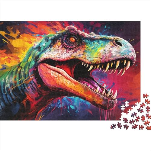 1000-teiliges Puzzle für Erwachsene, farbenfrohes psychedelisches Dinosaurier-Puzzle, Holzpuzzle, tolles Geschenk für Erwachsene, 50 x 75 cm von LiJianXXXB