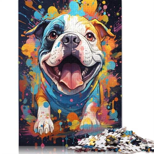 1000-teiliges Puzzle für Erwachsene, farbenfrohes psychedelisches Gemälde Einer Bulldogge, Puzzle für Erwachsene, Papppuzzle, Lernspiel für Erwachsene und Kinder, Größe 38 x 26 cm von LiJianXXXB