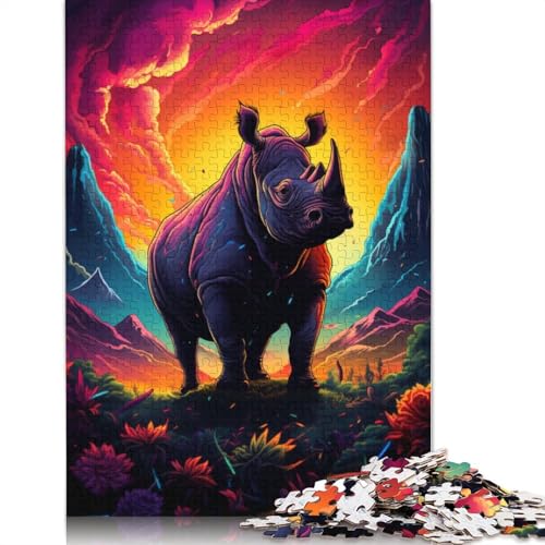 1000-teiliges Puzzle für Erwachsene, farbiges Nashorn-Puzzle für Kinder, Holzpuzzle, tolles Geschenk für Erwachsene, Größe 75 x 50 cm von LiJianXXXB