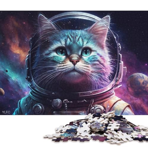 1000-teiliges Puzzle für Erwachsene, kosmische Astronautenkatze, Puzzle für Erwachsene, Karton-Puzzle, Spielzeug, Wanddekoration, 38 x 26 cm von LiJianXXXB