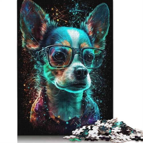 1000-teiliges Puzzle für Erwachsene, kosmischer Chihuahua mit Brille, Puzzle für Erwachsene, Holzpuzzle, Familienunterhaltungsspielzeug (Größe 75 x 50 cm) von LiJianXXXB