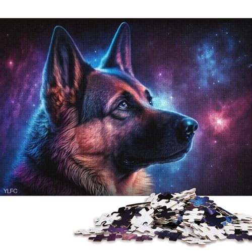 1000-teiliges Puzzle für Erwachsene, kosmischer Deutscher Schäferhund, Puzzle für Kinder, Holzpuzzle, Lernspiel für Erwachsene und Kinder (Größe 75 * 50 cm) von LiJianXXXB