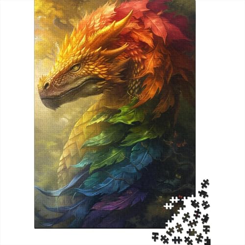 1000-teiliges Puzzle für Erwachsene, quadratisches Puzzle Grüner Drache, für Erwachsene und Kinder, Holzbrett-Puzzle, Lernspiel, Herausforderungsspielzeug, Größe: 75 x 50 cm von LiJianXXXB