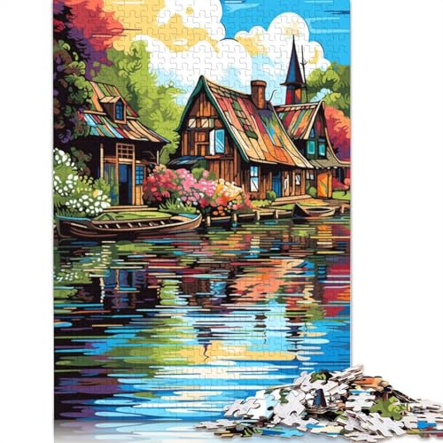 1000-teiliges Puzzle für Erwachsene Die farbenfrohe Psychedelia von Giethoorn, Puzzle für Erwachsene, Holzpuzzle, Lernspiel für Erwachsene und Kinder, Größe 75 x 50 cm von LiJianXXXB