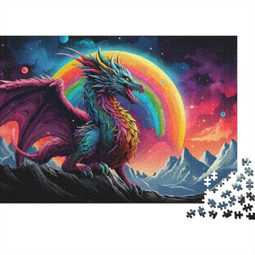 1000-teiliges Puzzle für Erwachsene Drache sitzt im Regenbogen auf dem Planeten Puzzle für Erwachsene Holzpuzzle Denksport-Puzzle für Erwachsene 50 x 75 cm von LiJianXXXB