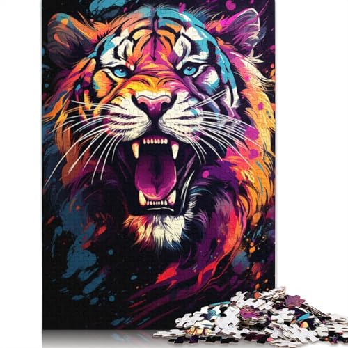 1000-teiliges Puzzle für Erwachsene und Kinder, Fantasie-Puzzle mit Buntem Tiger, für Kinder, Kartonpuzzle, Lernspielzeug, Familienspiele, Größe 38 x 26 cm von LiJianXXXB