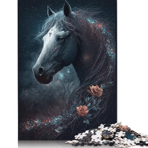 1000-teiliges Puzzle für Erwachsene und Kinder, Galaxie-Pferd und Blumen-Puzzle für Erwachsene, Holzpuzzle, anspruchsvoll, Aber unterhaltsam und humorvoll, Größe: 75 x 50 cm von LiJianXXXB