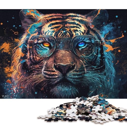 1000-teiliges Puzzle für Erwachsene und Kinder, Tiger mit Brille, Puzzle für Erwachsene, Holzpuzzle, Lernspiel für Erwachsene und Kinder (Größe 75 * 50 cm) von LiJianXXXB