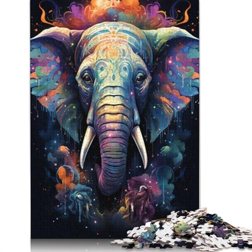 1000-teiliges Puzzle für Erwachsene und Kinder, farbenfrohe Psychedelia mit Sternen, Tier-Elefanten-Puzzle für Kinder, Kartonpuzzle, Lernspielzeug, Familienspiele, Größe 38 x 26 cm von LiJianXXXB