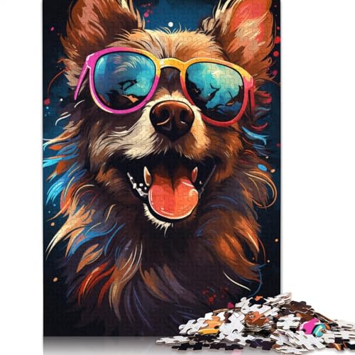 1000-teiliges Puzzle für Erwachsene und Kinder, farbenfrohes Fantasie-Brillen-Hunde-Puzzle für Kinder, Holzpuzzle, Lernspielzeug, Familienspiele, Größe 75 x 50 cm von LiJianXXXB