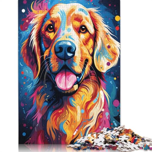 1000-teiliges Puzzle für Erwachsene und Kinder, farbenfrohes Golden Retriever-Malen, Puzzle für Kinder, Papppuzzle, Lernspielzeug, Familienspiele, Größe 38 x 26 cm von LiJianXXXB