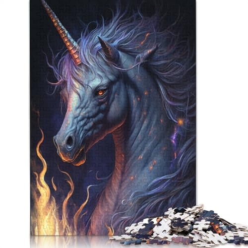 1000-teiliges Puzzle mit Feuertier-Einhorn-Motiv, Puzzle für Erwachsene und Kinder, Holzpuzzle, Lernspiel, Herausforderungsspielzeug, Größe: 75 x 50 cm von LiJianXXXB