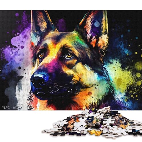 Puzzle, bunter Deutscher Schäferhund, 1000 Teile, Puzzle für Erwachsene, Papppuzzle für Erwachsene und Kinder ab 12 Jahren, Weihnachtspuzzlegeschenke (Größe 38 * 26 cm) von LiJianXXXB