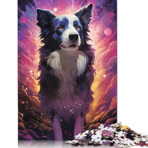 Puzzle, farbenfroher Psychedelischer Border Collie, 1000-teiliges Puzzle, Holzpuzzle für Erwachsene und Kinder ab 12 Jahren, Weihnachtspuzzlegeschenke für Frauen, Größe 75 x 50 cm von LiJianXXXB