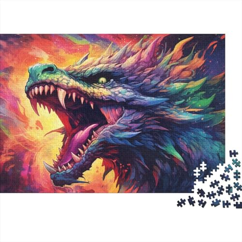 Puzzle, farbenfrohes psychedelisches mutiertes Drachenpuzzle für Erwachsene, 1000 Teile, Holzpuzzle, geeignet für Erwachsene, für Familienspaß, 50 x 75 cm von LiJianXXXB