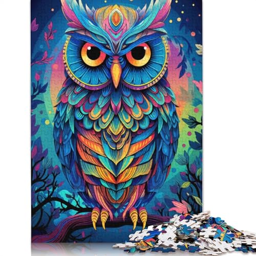 Puzzle 1000 Teile, Bunte Eulen, Kunstpuzzle für Erwachsene, Kartonpuzzle, Lernspielzeug, 38 x 26 cm von LiJianXXXB