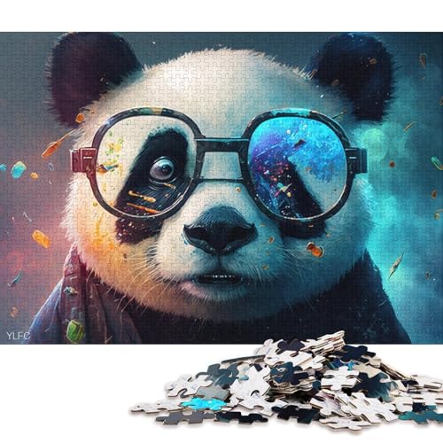 Puzzle 1000 Teile, Bunter Panda mit Brille, Puzzle für Erwachsene, Holzpuzzle, Lernspiel, Herausforderungsspielzeug, 75 x 50 cm von LiJianXXXB