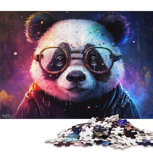 Puzzle 1000 Teile, Bunter Panda mit Brille, Puzzle für Erwachsene, Holzpuzzle, Lernspiel, Herausforderungsspielzeug, 75 x 50 cm von LiJianXXXB