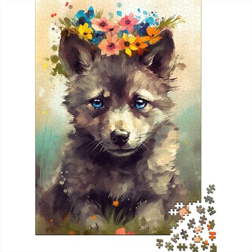 Puzzle 1000 Teile, Buntes Wolfsbaby-Puzzle für Erwachsene, Holzpuzzle, Lernpuzzle, Familienspiel (Größe 75 x 50 cm) von LiJianXXXB