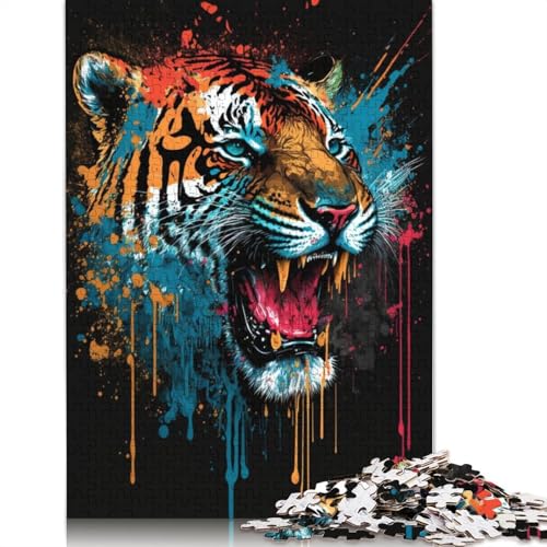 Puzzle 1000 Teile, Schönes Tigergemälde, Erwachsenenpuzzle, Papppuzzle, tolles Geschenk für Erwachsene, 38 x 26 cm von LiJianXXXB